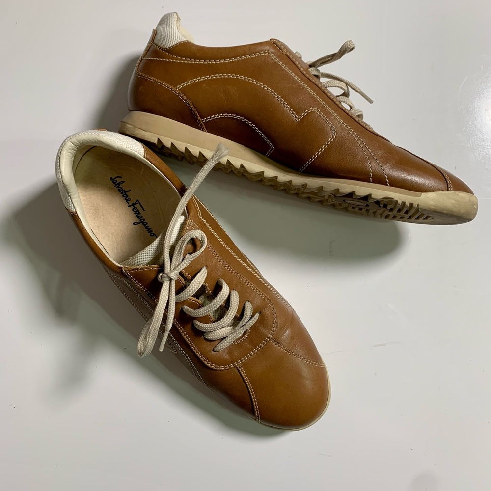 Salvatore Ferragamo Brown Leather Sneakers